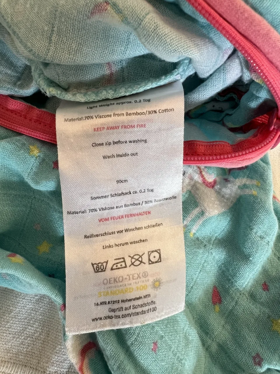 Schlummersack 0,2 TOG – 90 cm – Einhörner – mit Füßen – Bild 4