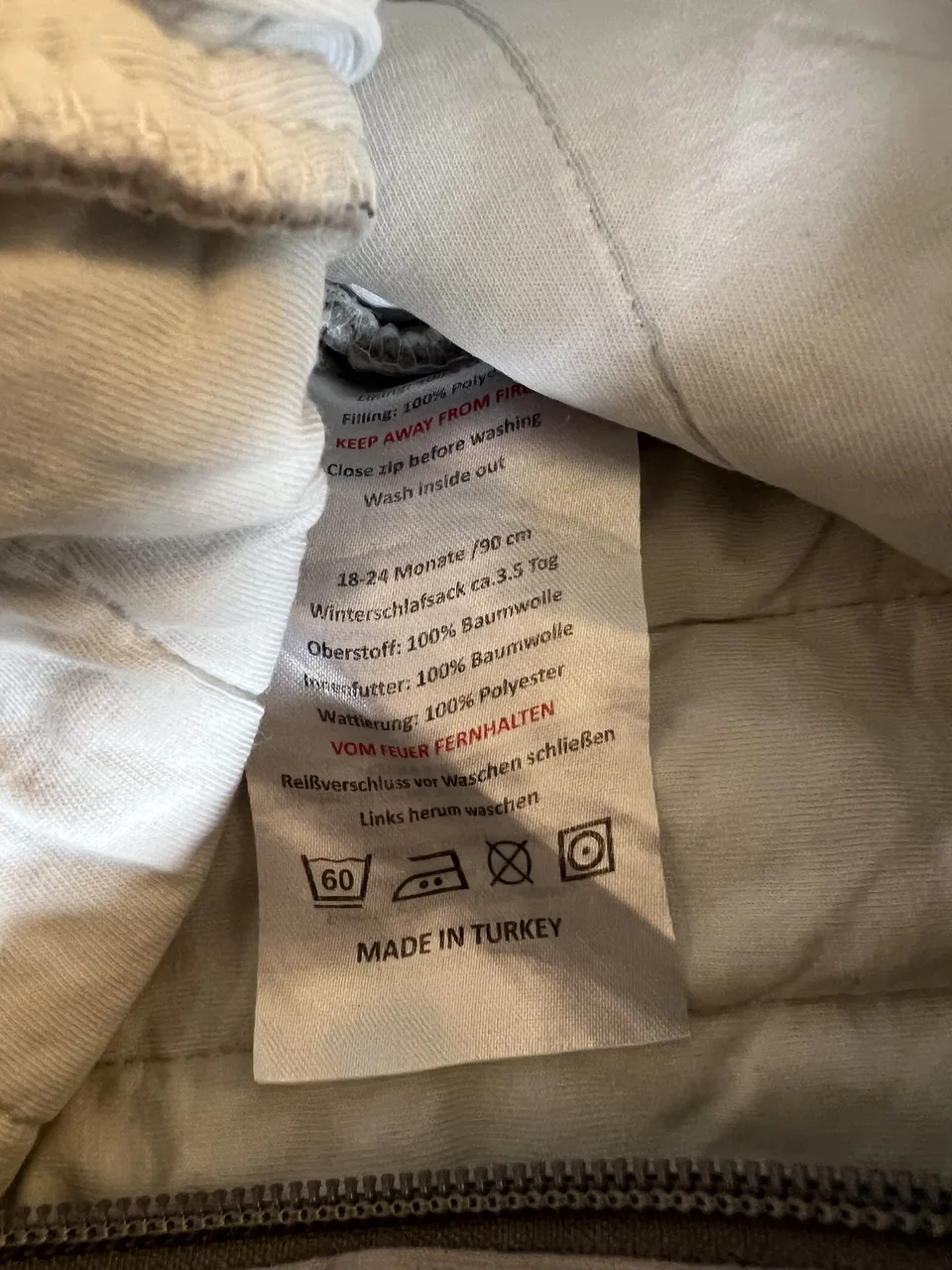 Schlummersack 3,5 TOG – 90 cm – grau – mit Füßen – Bild 3