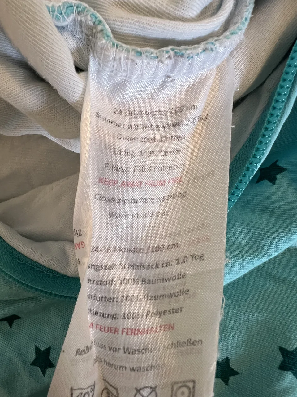 Schlummersack 1,0 TOG – 100 cm – Sterne – mit Füßen – Bild 3
