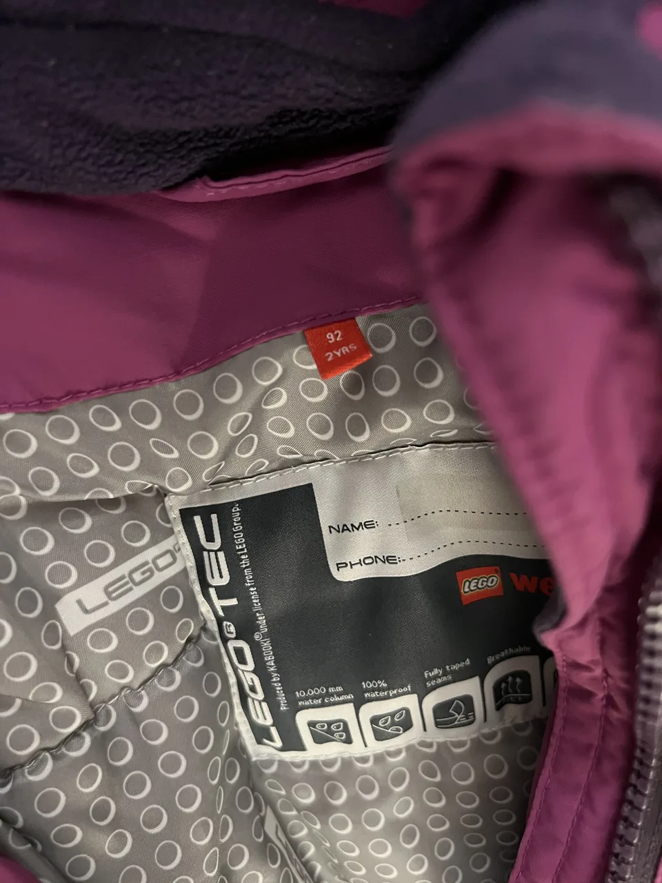 LEGO TEC Winterjacke Gr. 92 – lila – 10.000 mm – Bild 3